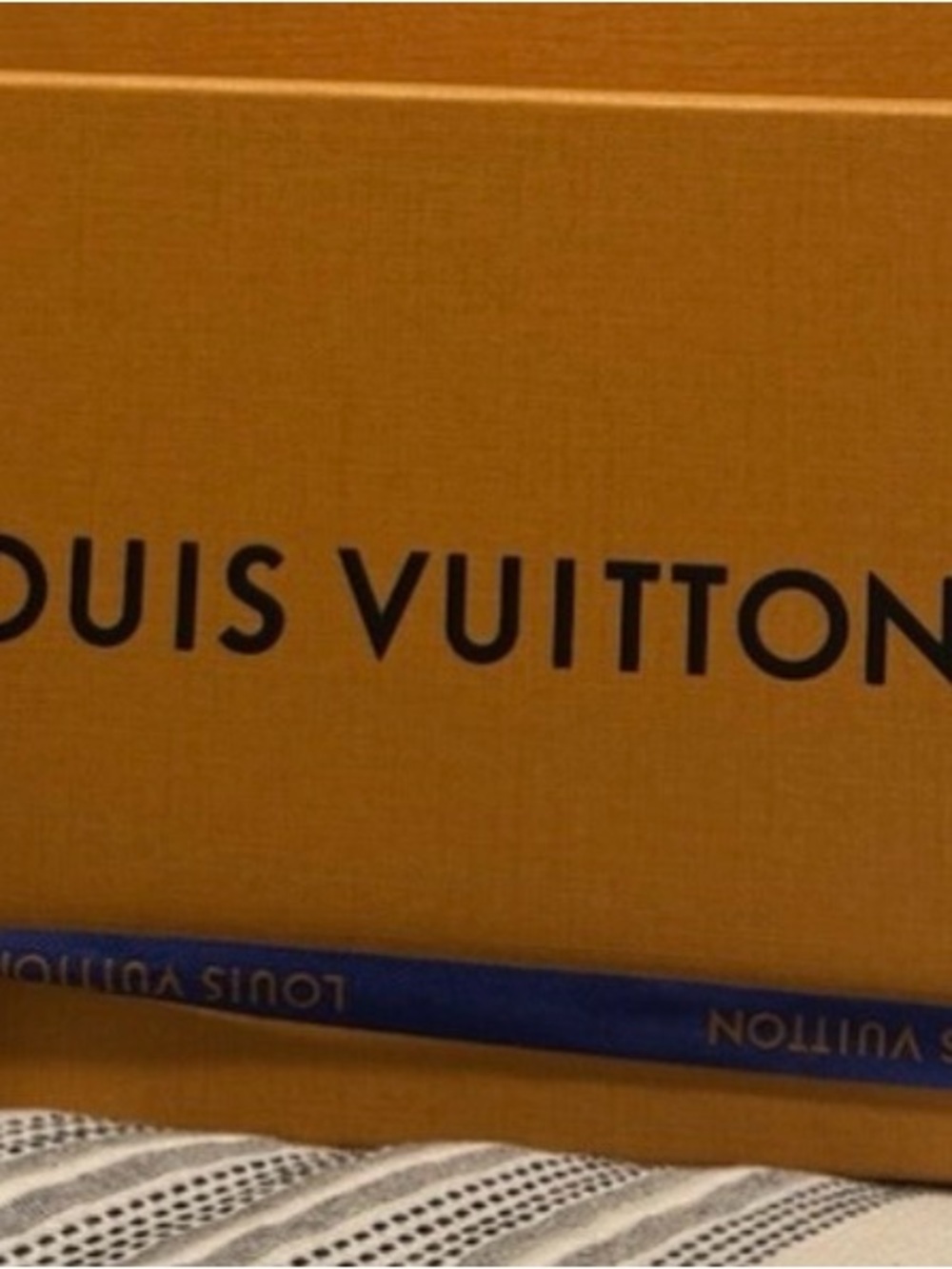 Louis Vuitton Orange Box with Blue Ribbon Accent